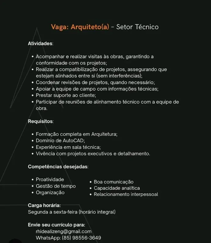 1 Vaga de emprego para Arquiteto na empresa Grupo Idealizeng em 11/09