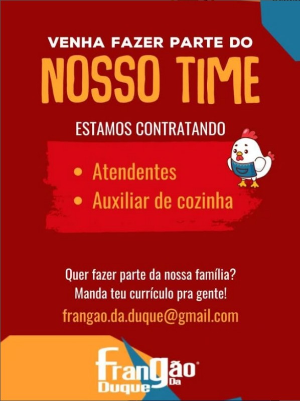 1 Vaga de emprego para Atendentes E Auxiliar De Cozinha na empresa DUQUE DA FRANGÃO em 17/09