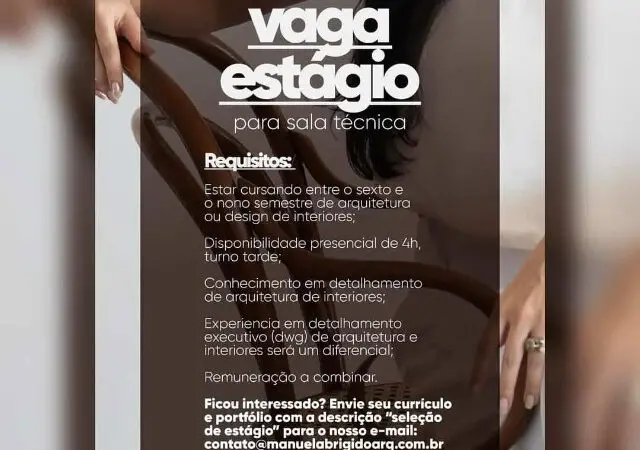 1 Vaga de emprego para Estagiário De Arquitetura na empresa Grupo Manuela Brígido em 11/09