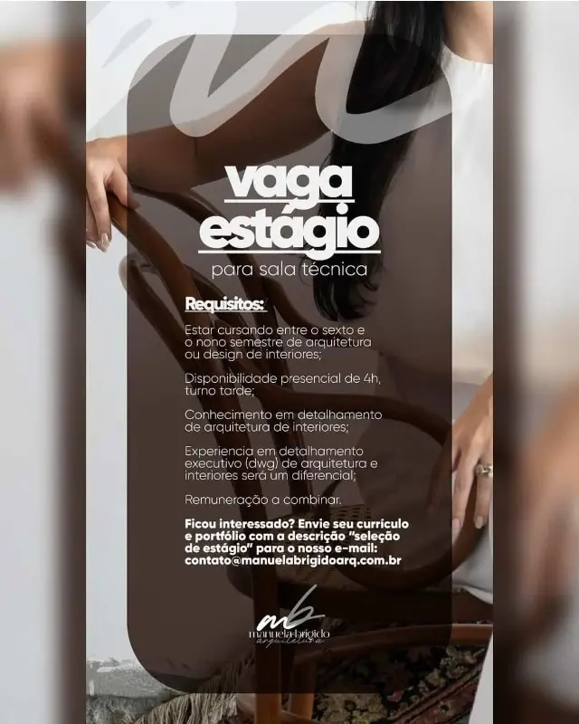 1 Vaga de emprego para Estagiário De Arquitetura na empresa Grupo Manuela Brígido em 11/09
