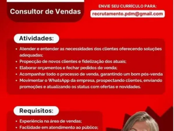 1 Vaga de emprego para Consultor De Vendas na empresa PONTO DO MARCENEIRO em 06/09