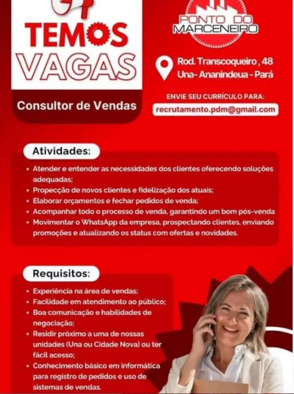 1 Vaga de emprego para Consultor De Vendas na empresa PONTO DO MARCENEIRO em 06/09