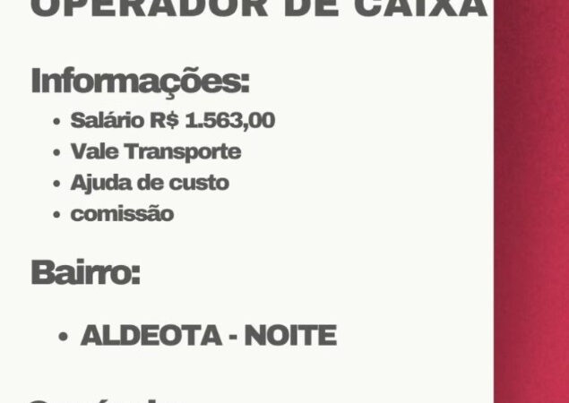 2 Vagas de emprego para Atendente, Operador De Caixa na empresa Grupo Agora em 10/09