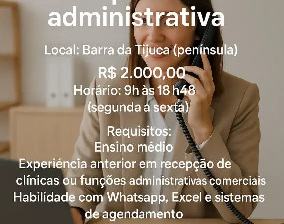 1 Vaga de emprego para Recepcionista Administrativa na empresa Grupo Dalia em 06/09