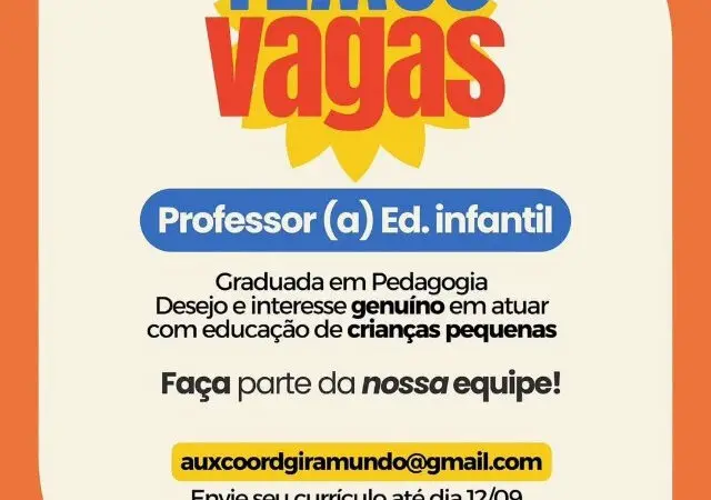 1 Vaga de emprego para Professor De Educação Infantil na empresa Creche Gira Mundo em 08/09
