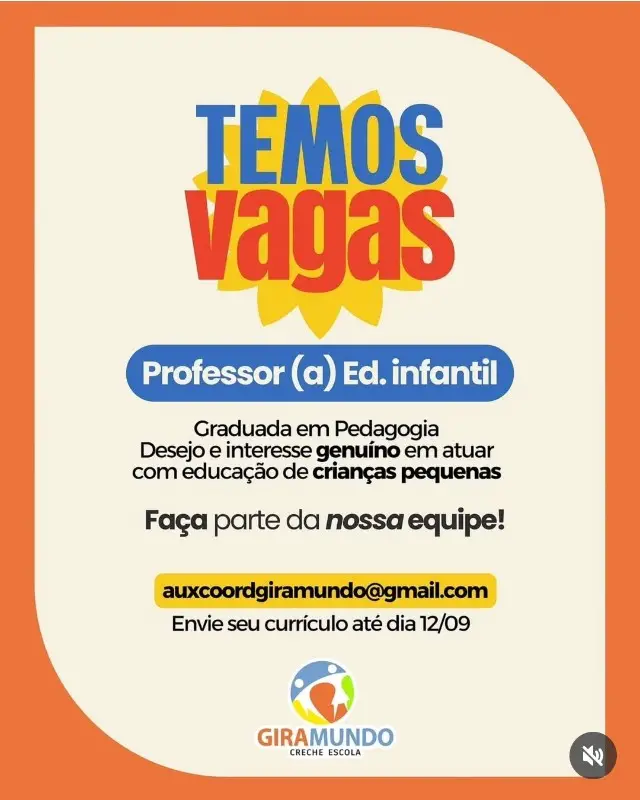1 Vaga de emprego para Professor De Educação Infantil na empresa Creche Gira Mundo em 08/09