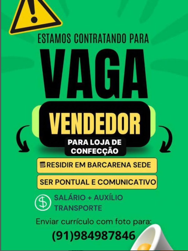 1 Vaga de emprego para Vendedor na Cidade em 27/09
