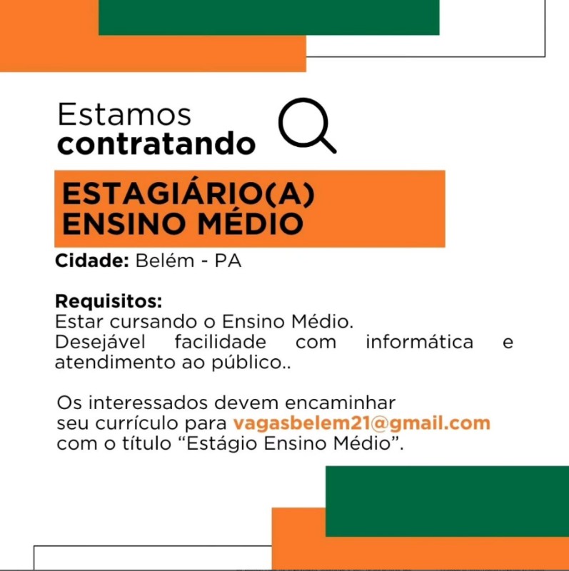 1 Vaga de emprego para Estagiário Ensino Médio na Cidade em 30/09