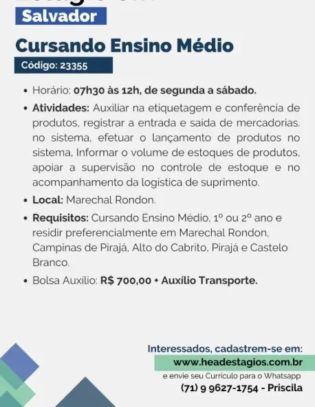 1 Vaga de emprego para Estágio na empresa Head Estágios em 06/09