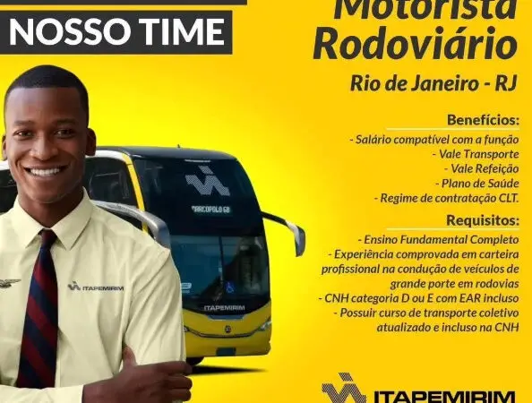 1 Vaga de emprego para Motorista Rodoviário na empresa Itapemirim em 06/09