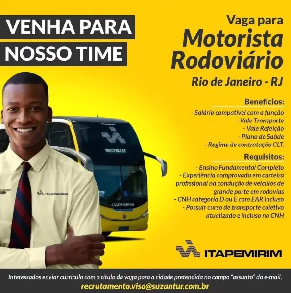 1 Vaga de emprego para Motorista Rodoviário na empresa Itapemirim em 06/09