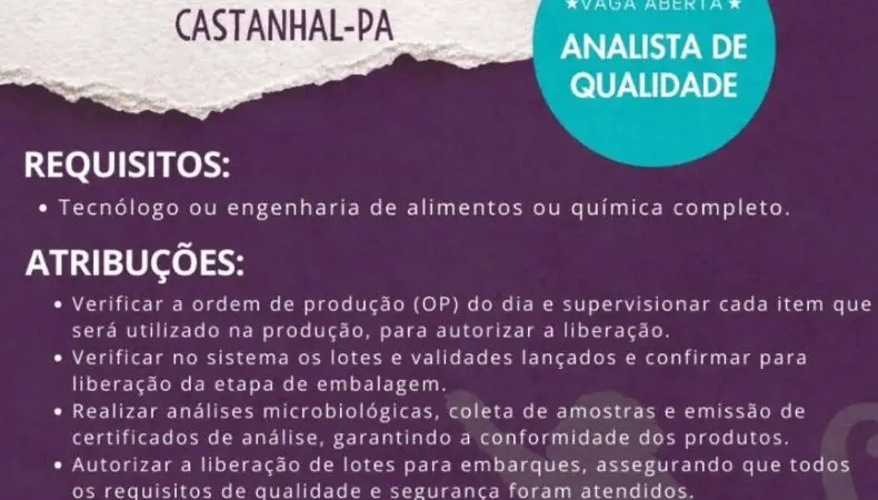 1 Vaga de emprego para Analista De Qualidade na empresa PETRUZ em 06/09