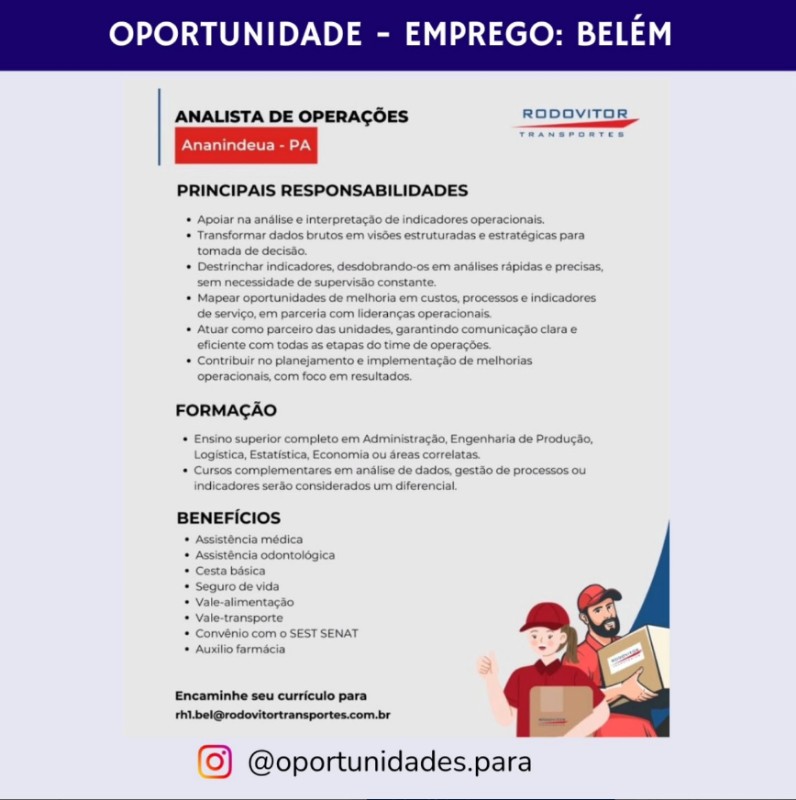1 Vaga de emprego para Analista De Operações na empresa RODOVITOR em 17/09