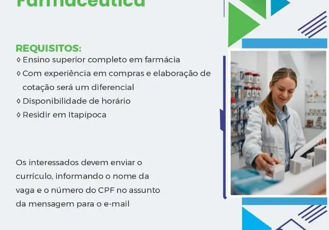 1 Vaga de emprego para Farmacêutica no segmento de farmácia em 11/09