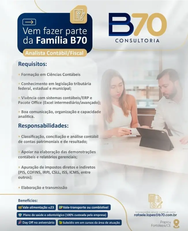 1 Vaga de emprego para Analista Contábil na empresa B70 Consultoria em 12/09