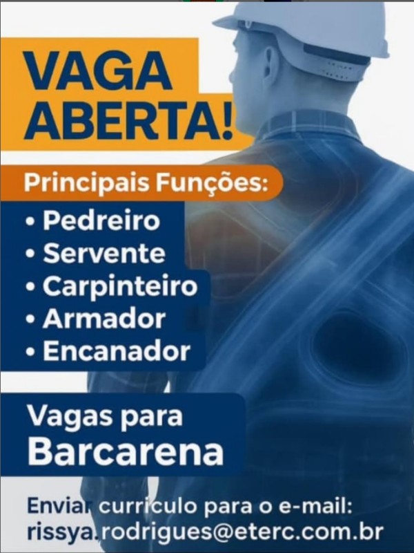 1 Vaga de emprego para Pedreiro, Servente, Carpinteiro, Armador E Encanador na Cidade em 27/09