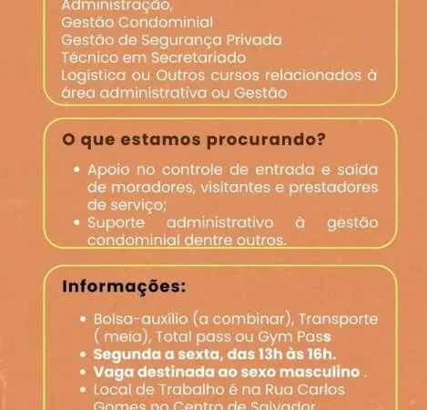 1 Vaga de emprego para Estágio no Bairro Centro / Salvador em 06/09