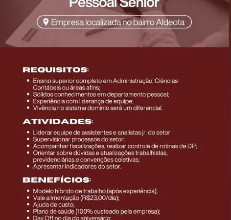 1 Vaga de emprego para Analista De Departamento Pessoal no bairro de Aldeota em 10/09