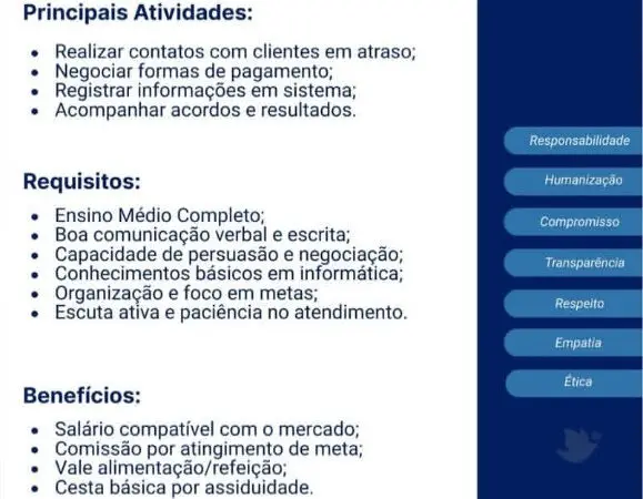 1 Vaga de emprego para Consultor Interno De Cobrança na empresa Funerária Bom Jardim em 12/09