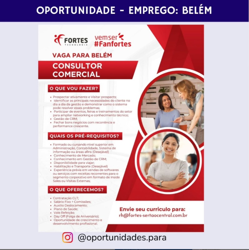 1 Vaga de emprego para Consultor Comercial na empresa FORTES TECNOLOGIA em 17/09