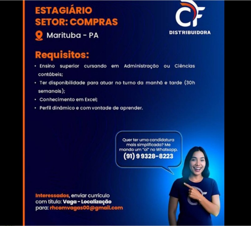 1 Vaga de emprego para Estagiario Compras na empresa CF Distribuidora em 19/09