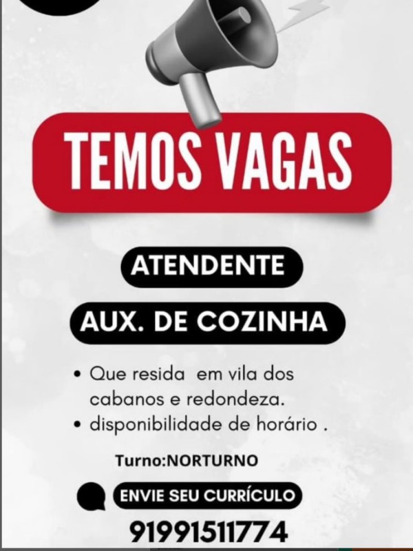 1 Vaga de emprego para Auxiliar De Cozinha na Cidade em 27/09