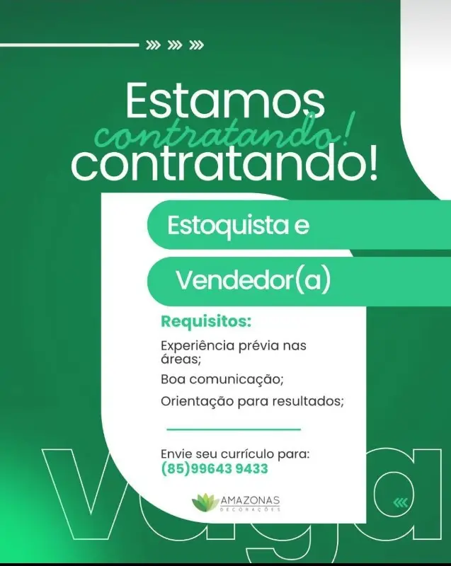 1 Vaga de emprego para Estoquista na empresa Amazonas Decorações em 08/09