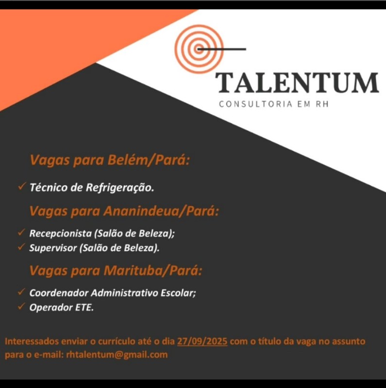1 Vaga de emprego para Tecnico De Refrigeração na empresa TALENTUM em 27/09