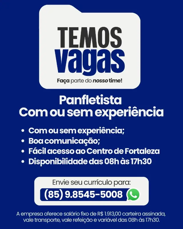 1 Vaga de emprego para Panfletista sem experiência no segmento comercial em 08/09