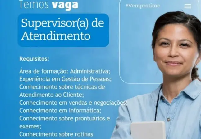 1 Vaga de emprego para Supervisor De Atendimento na empresa SAO CAMILO CLINICA ANITA GEROSA em 05/09