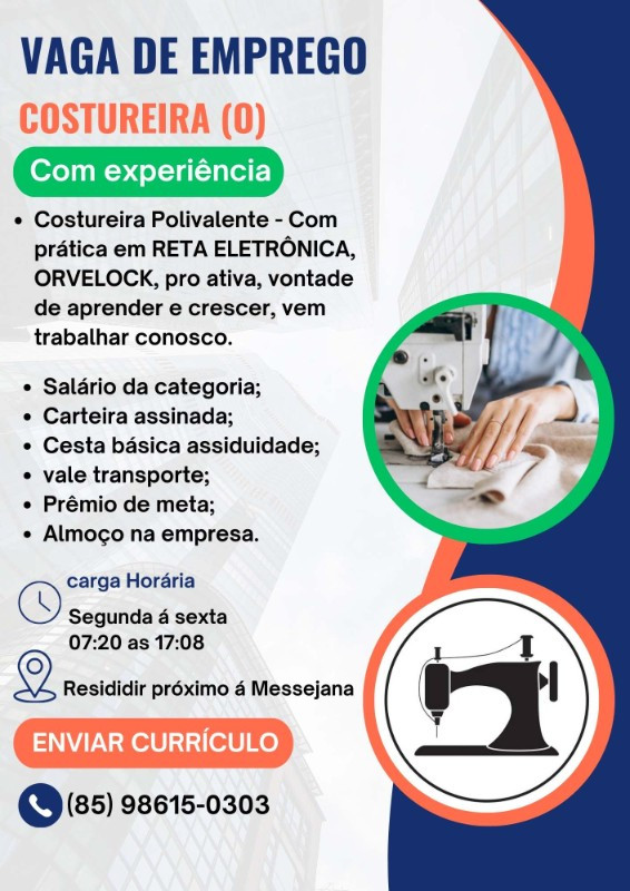 1 Vaga de emprego para Costureiro no bairro de Messejana em 12/09