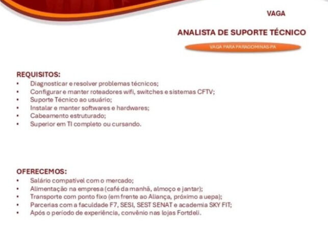 1 Vaga de emprego para Analista De Suporte Técnico na empresa ForteFrigo em 06/09