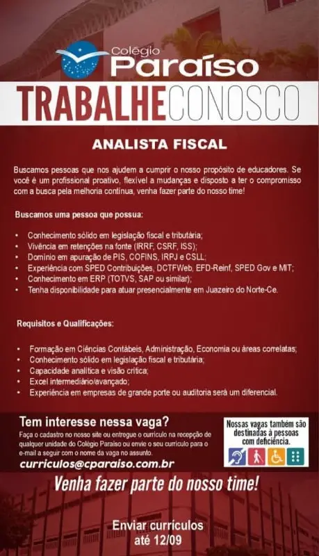 1 Vaga de emprego para Analista Fiscal na empresa Colégio Paraíso em 10/09