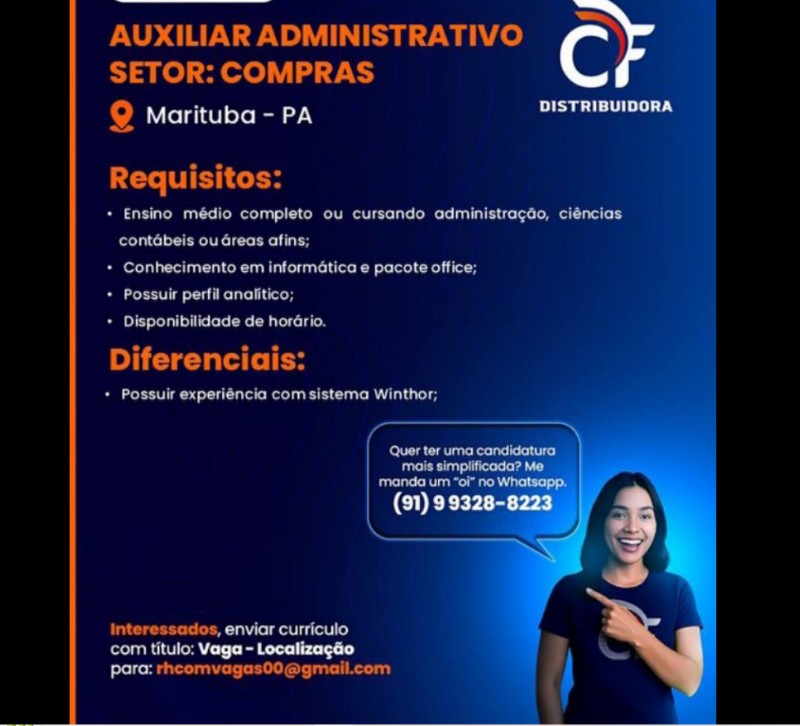 1 Vaga de emprego para Auxiliar Administrativo Compras na empresa CF Distribuidora em 19/09