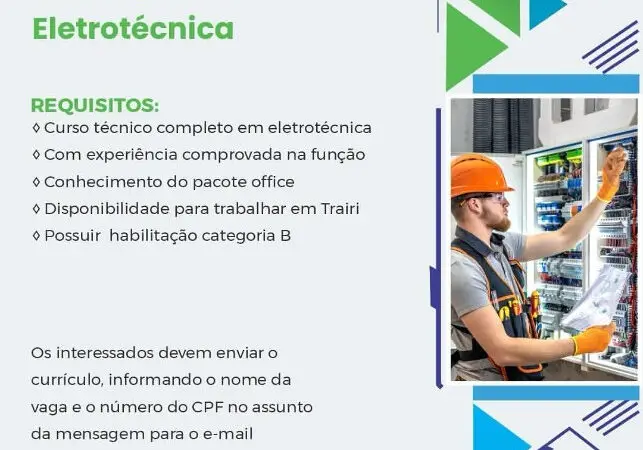 1 Vaga de emprego para Técnico Eletrotécnica no segmento de eletrotécnica em 11/09