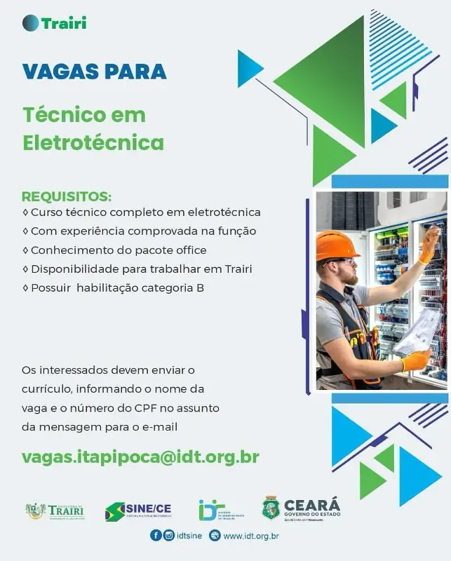 1 Vaga de emprego para Técnico Eletrotécnica no segmento de eletrotécnica em 11/09