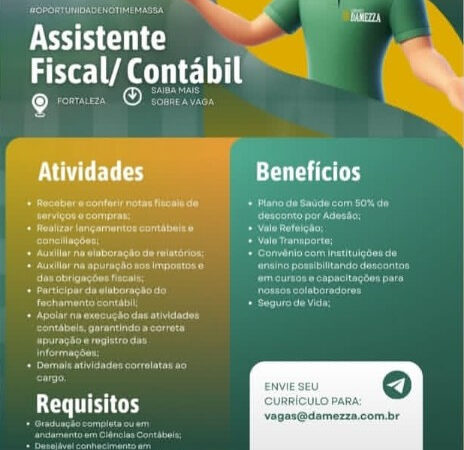 1 Vaga de emprego para Assistente Fiscal na empresa Grupo Damezza em 12/09