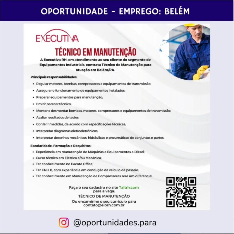 1 Vaga de emprego para Tecnico Manutenção na empresa EXECUTIVA em 17/09