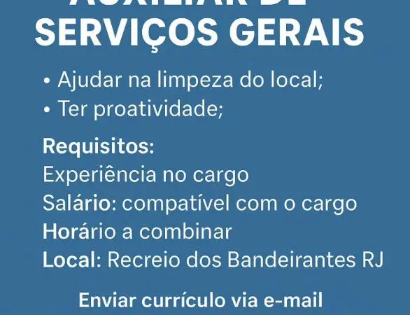 1 Vaga de emprego para Auxiliar De Serviços Gerais na empresa Peça Rara Brechó em 06/09