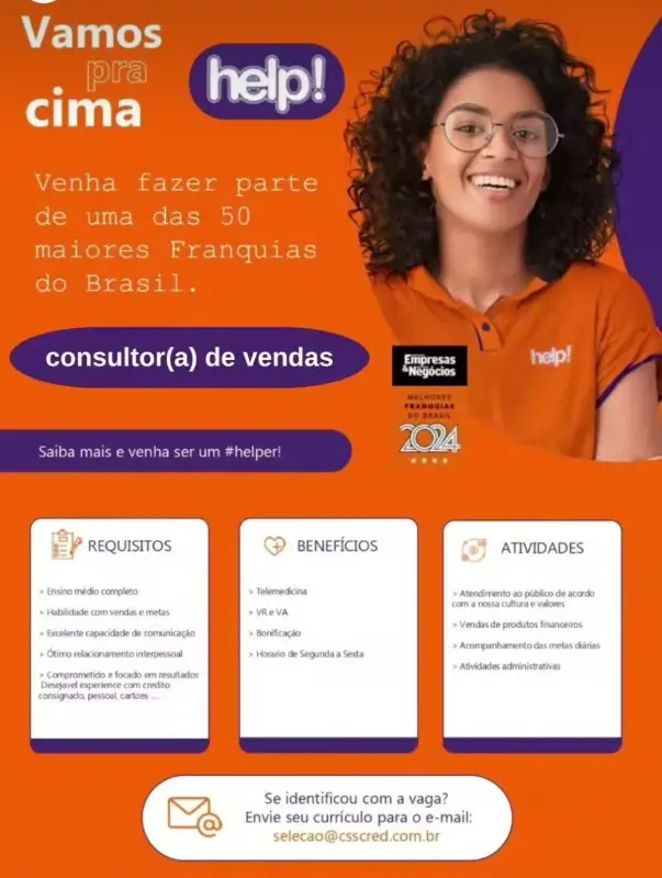 1 Vaga de emprego para Consultor De Vendas na empresa Help em 08/09