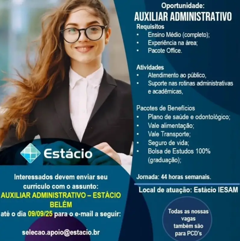 1 Vaga de emprego para Auxiliar Administrativo na empresa Estácio em 06/09