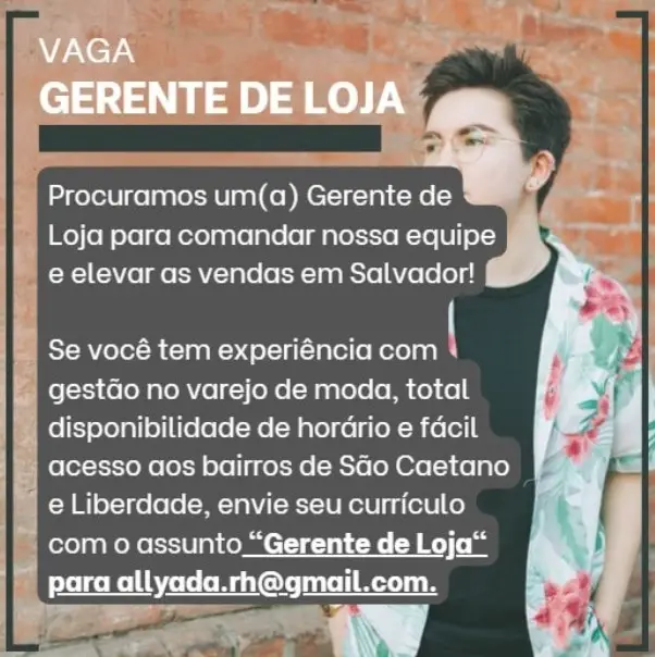 1 Vaga de emprego para Gerente De Loja na empresa Allyada RH em 06/09