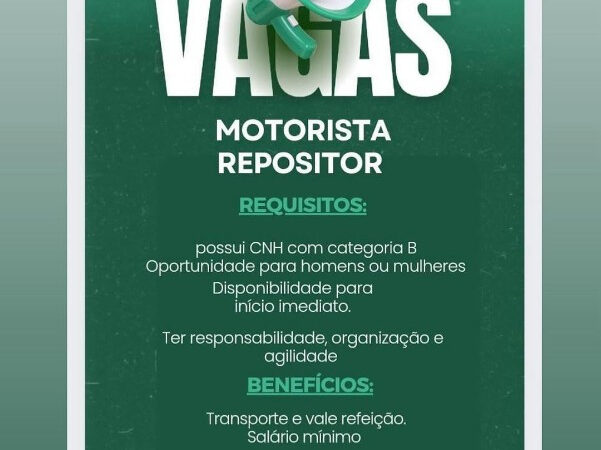2 Vagas de emprego para Motorista, Repositor no segmento de serviços em 10/09