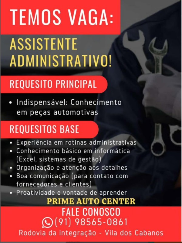 1 Vaga de emprego para Assistente Administrativo na empresa RODOVIA DA INTEGRAÇÃO em 27/09