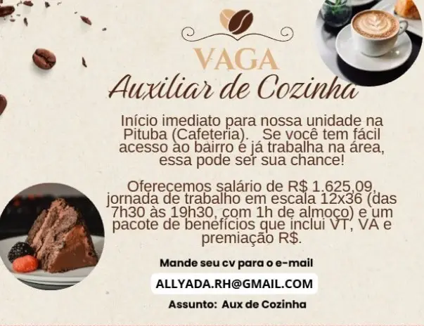 1 Vaga de emprego para Auxiliar De Cozinha na empresa Allyada RH em 06/09