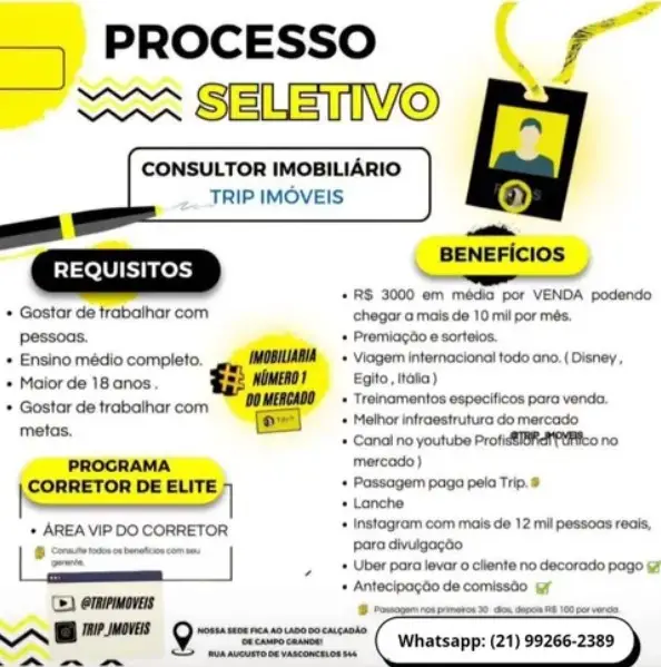 1 Vaga de emprego para Consultor Imobiliário na empresa Trip Imóveis em 06/09