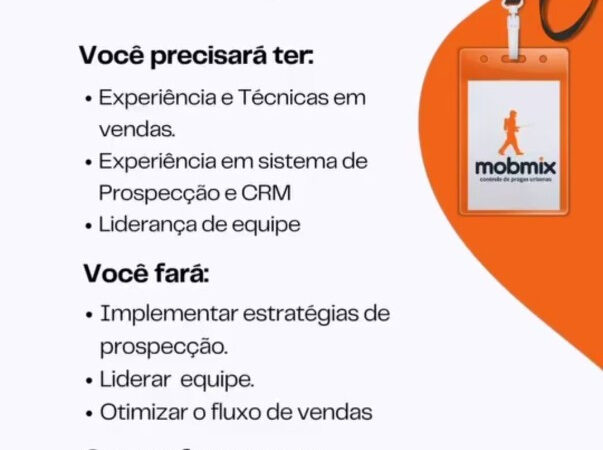 1 Vaga de emprego para Supervisor Comercial na empresa MobMix em 10/09