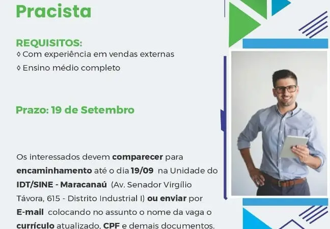 1 Vaga de emprego para Vendedor Pracista no segmento comercial em 11/09