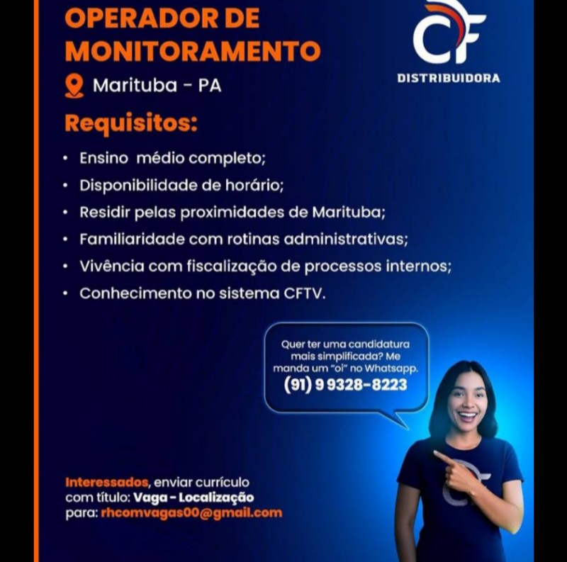 1 Vaga de emprego para Operador De Monitoramento na empresa CF Distribuidora em 19/09