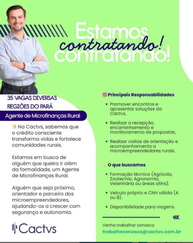 1 Vaga de emprego para Agente De Microfinanças na empresa CACTVS em 27/09